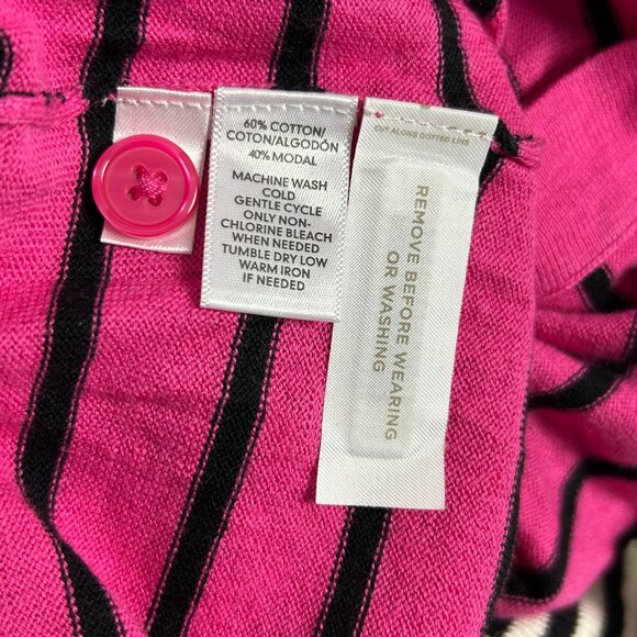 Ann Taylor Loft Cardigan Sweater Women M Stripe 3/4 Sleeve Button Up Pink Orange - Picture 11 of 12
